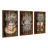 3 Quadros Decorativos Para Sala Com Moldura Love Coffe Bares