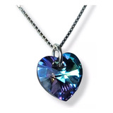 Cadena Dije Corazón  Cristal Swarovski Plata 10 Mm Colores 