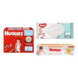 Kit Huggies Baby - Fralda P/48, Lenço Umedecido E Pomada