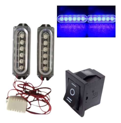 Kit Led Strobo Cob Farol Policia Azul/azul Carro Moto