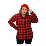 Camisa Blusa Feminina De Gola Flanelada Plus Size Xadrez