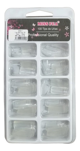 Set De Tips Caja De 100 Uñas Transparentes Para Manicure