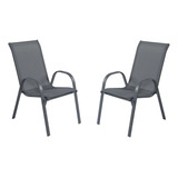 Silla Sillon Jardin Exterior Apilable Textileno Acero X 2 Color Gris