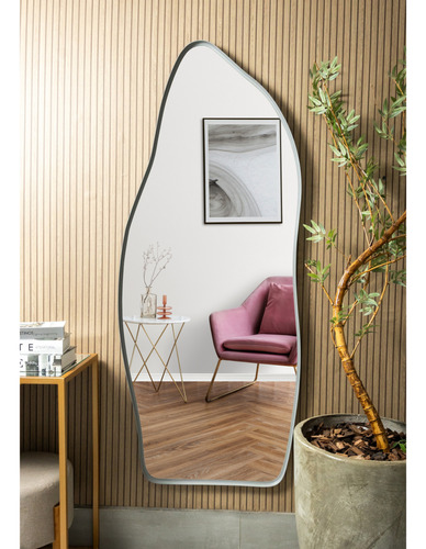 Espelho Decorativo Orgânico Lapidado Moldura 150x60 Moderno Moldura Prata