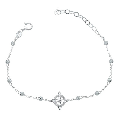 Pulsera Ajustable Nudo Bruja Bolitas Diamantadas Plata S925 Color Blanco Diámetro 1 Cm Largo 1 Cm | Envío gratis