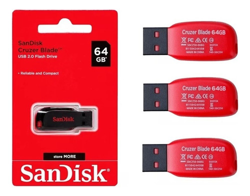 Kit 3 Pendrive Usb 64gb Flash Drive Memory Stick Blade 2.0