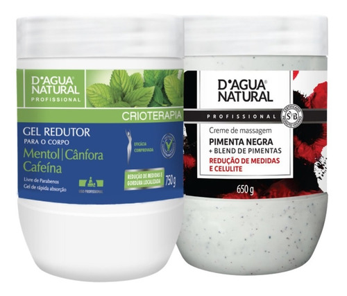 Kit Creme Pimenta Negra 650g Gel Redutor 750g Dagua Natural