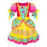 Vestido Caipira Junina Floral Pink Infantil