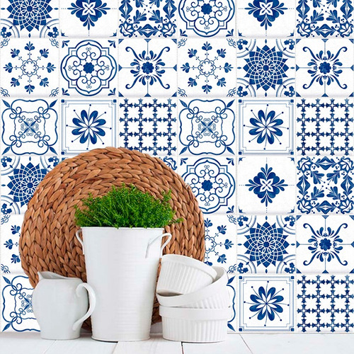 Azulejos Adhesivos Vinilos Decorativos Cocina Azul Y Blanco