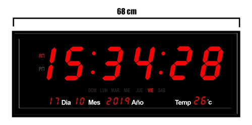 Reloj Digital De Pared De Led Aluminio Control 68 X 26 Cm