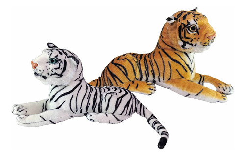 Kit 2 Tigre De Bengala Pelúcia Deitada Cabeça Durinha 30cms
