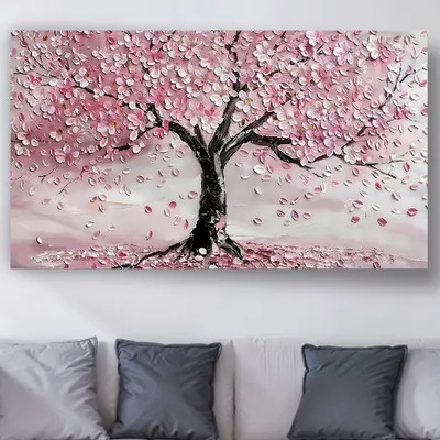 Cuadro Decorativo Árbol Flor De Cerezo Rosa 140x80 Árbol Flor De Cerezo Rosa Bastidor De Madera