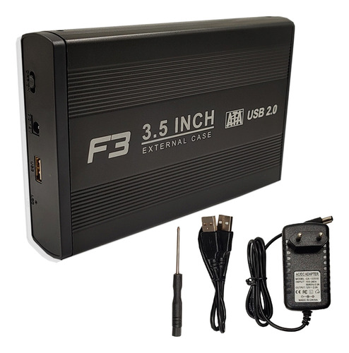 Case Para Hd Externo 3,5 Sata Usb 2.0 Com Fonte Alumuinio F3