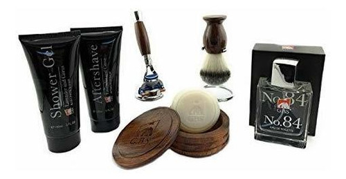 Kits Para Afeitar Y Aseo Gbs New 9pc Wood Chrome Shaving Set