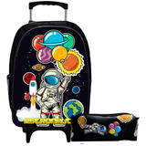 Mochila Infantil Escolar Rodinha Juvenil Menino  Estojo Box Cor Astronauta