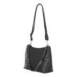 Bolso Casual Mujer Negro Con Cadena 851-84 Diseño De La Tela Rayado