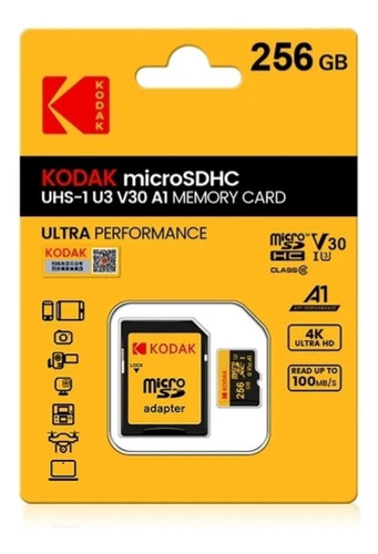 Cartão Memória 256gb Kodak Original Micro Sd Tf 10 U3 V30