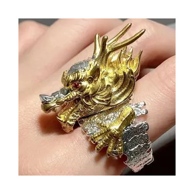 Anillos Con Forma De Cabeza De Dragón Chapados En Oro Con Di | Envío gratis