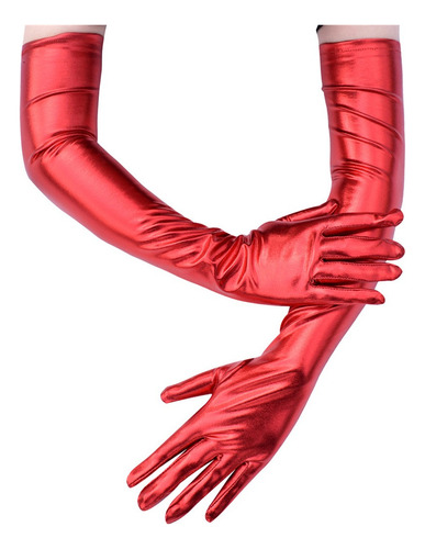 Guantes Largos Para Mujer De Piel Metálica Para Cosplay