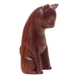 Estátua De Animal De Madeira Mini Escultura Decorativa Gato