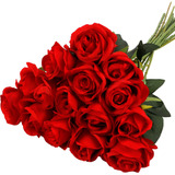 Cewor 15 Rosas Artificiales Con Tallos Rosas Rojas San Valen