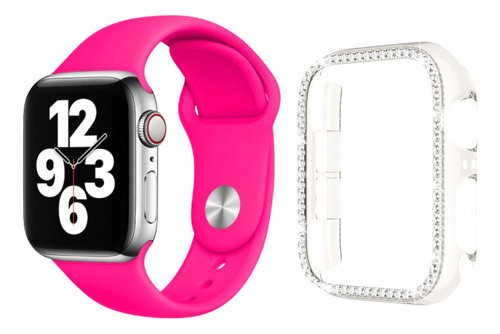 Pulseira Para Apple Watch Silicone Feminina + Case Strass