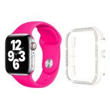 Pulseira Para Apple Watch Silicone Feminina + Case Strass