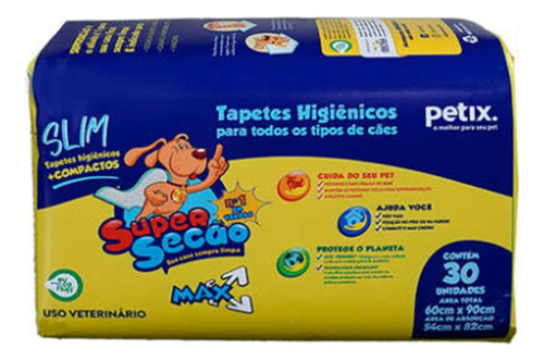 Tapete Higiênico Super Secão Max Slim 30 Und 90x60 Petix