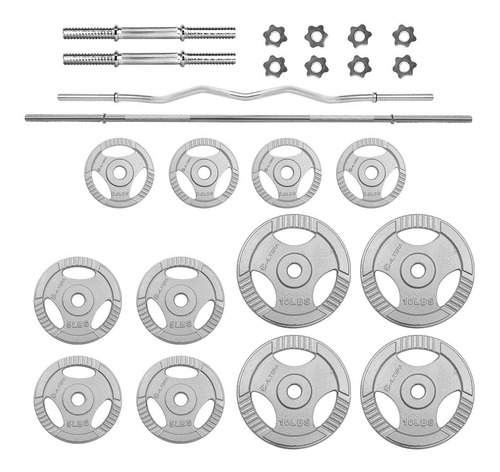 Kit De Pesas Barra Recta, Barra Z, Par De Mancuernas, Discos Acero 70 Lbs 24 Piezas 32 Kg