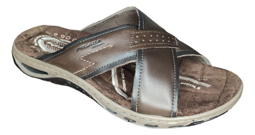 Chinelo Em X Masculino Couro Pegada Marrom Cravo 131661-03