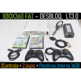Xbox 360 Fat Desbl0. Lt3.0 + 2 Controle + Pen 16gb  + 2 Jogos - Xb1