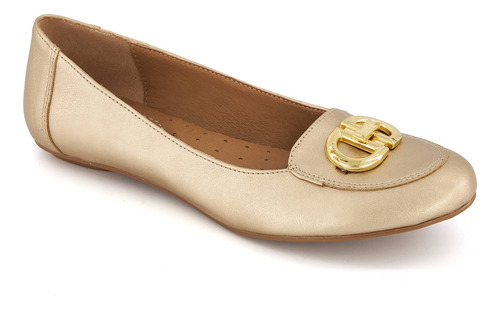 Flat Casual Andrea Tipo Ballerina Detalle Metalico Mujer Oro