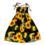 Vestido Girasol De Algodón Con Cuello Halter Para Niña