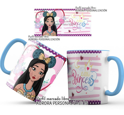 Mug  Taza Oreja E Interior Azul Princesas Disney Regalo 006