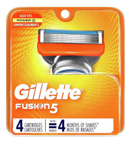 Gillette Fusion5 Power Cuatro Cartuchos Para Afeitar 5 Hojas