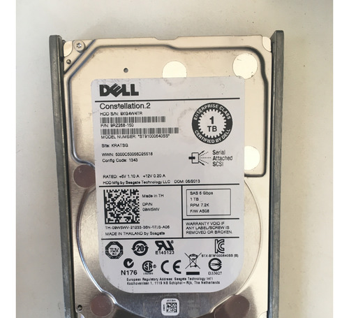 Hd Sas  Dell 1tb 6g 7.2k 2.5 St91000640ss 9w5wv