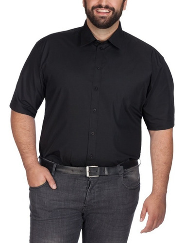 Camisa Social Masculina Curta Extra Grande Plus Size Preta