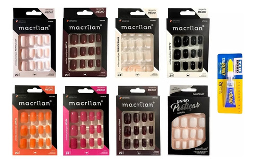 Unhas Postiças Macrilan Media 8 Box Caixa C/24 + Cola