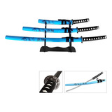 Set 3 Espadas Katana Acero Inoxidable Diseño De Dragón Azul