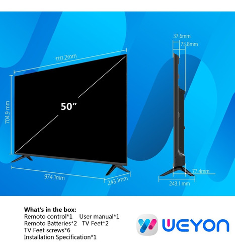 Televisión Inteligente Weyon Android 4k De 50 Pulgadas