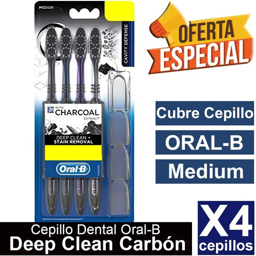 Cepillo Dientes Oral B Charcoal Deep Clean Medium Pack X4