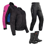 Kit Feminino De Moto Jaqueta Ronin V2 Calça E Bota Strike