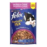Alimento Felix Fantastic Mix Para Gato Adulto Todos Os Tamanhos Sabor Salmão E Carne Em Saco De 85g