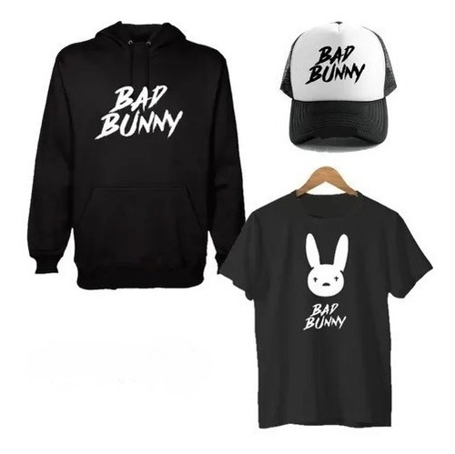 Combo  Bad Bunny - Buzo Canguro + Gorra + Remera