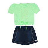 Conjunto Infantil Menina Blusa+short Saia Jeans Aconchego