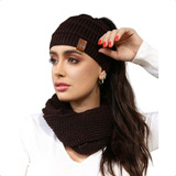 Touca Feminina Inverno Kit Touca Com Furo E Gola Em Lã Macia