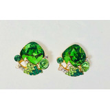 Aretes De Palomas Zirconias Verde + Estuche.