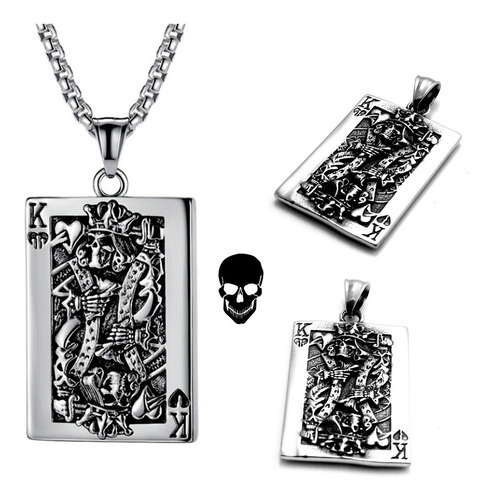 Corrente Masculina Caveira King Skull Punk Rock Aço Inox