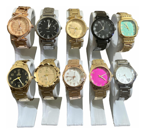 Kit Com 10 Relógios Feminino Dourado E Rose Atacado Revenda