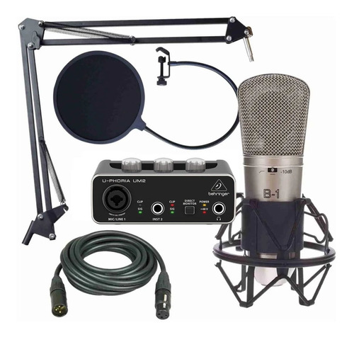 Kit Grabación Behringer Um2 Microfono B1 Brazo Antipop Shock